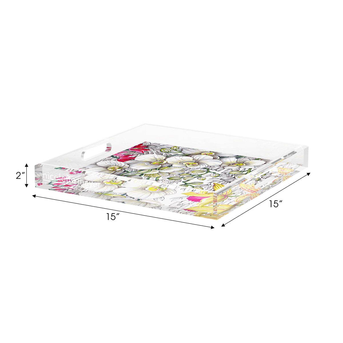 Orchid Phalaenopsis White Acrylic Decorative Tray, 15 x 15 in. by Nicolette Mayer 