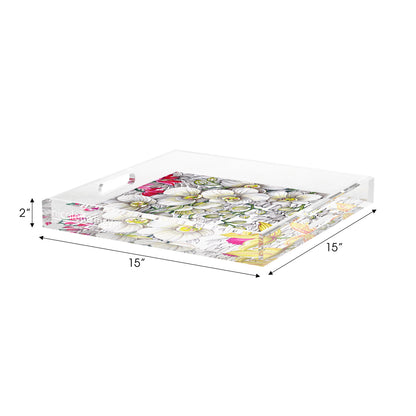Orchid Phalaenopsis White Acrylic Decorative Tray, 15 x 15 in. by Nicolette Mayer 