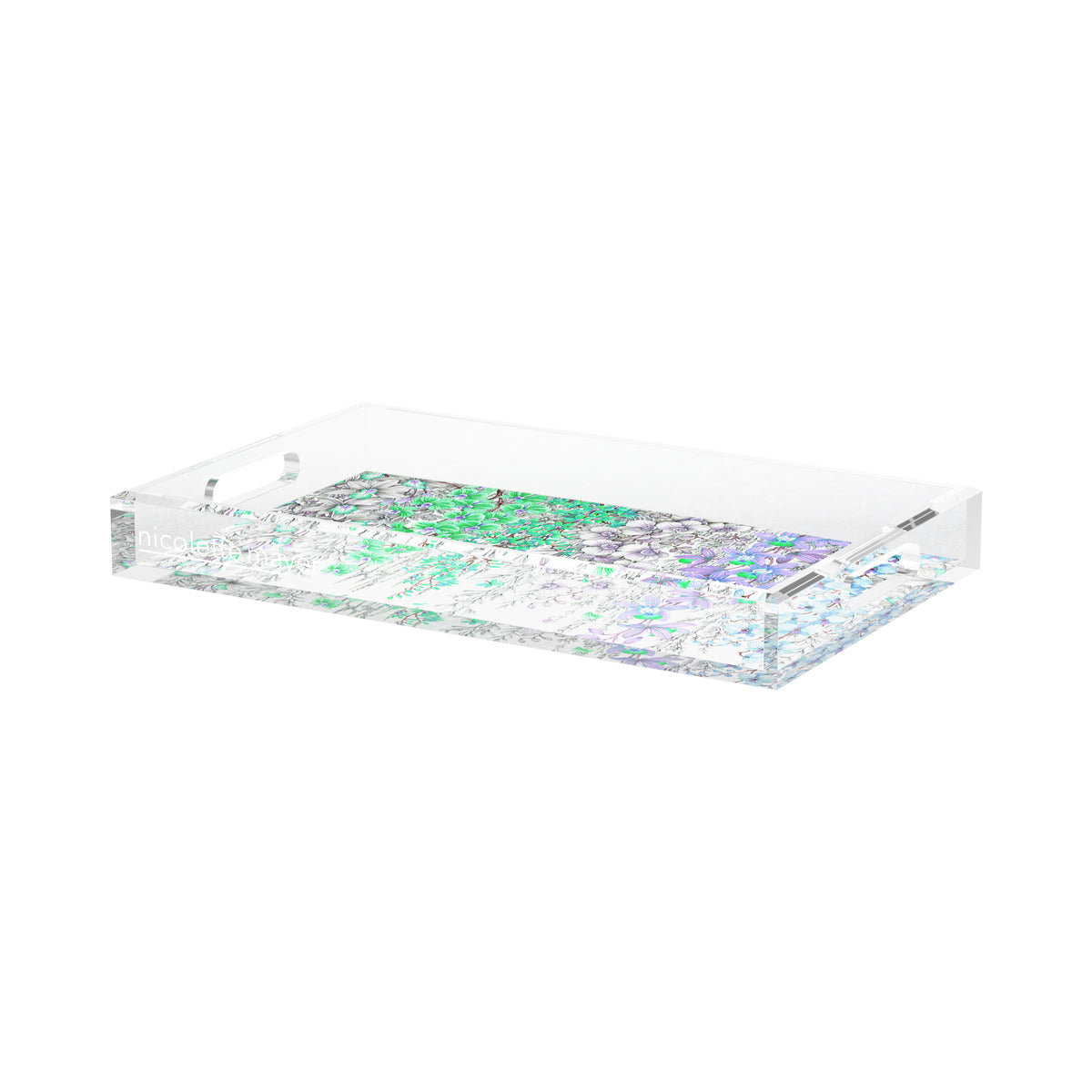 Orchid Garden Lilac Green Blue Acrylic Decorative Tray, 17 x 10.5 in. by Nicolette Mayer 