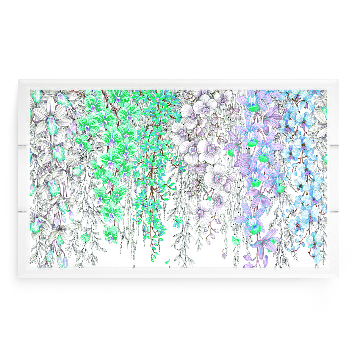 Orchid Garden Lilac Green Blue Acrylic Decorative Tray, 22.5 x 14.5 in. by Nicolette Mayer 