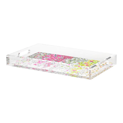 Orchid Garden Pink Green Acrylic Decorative Tray, 22.5 x 14.5 in. by Nicolette Mayer 