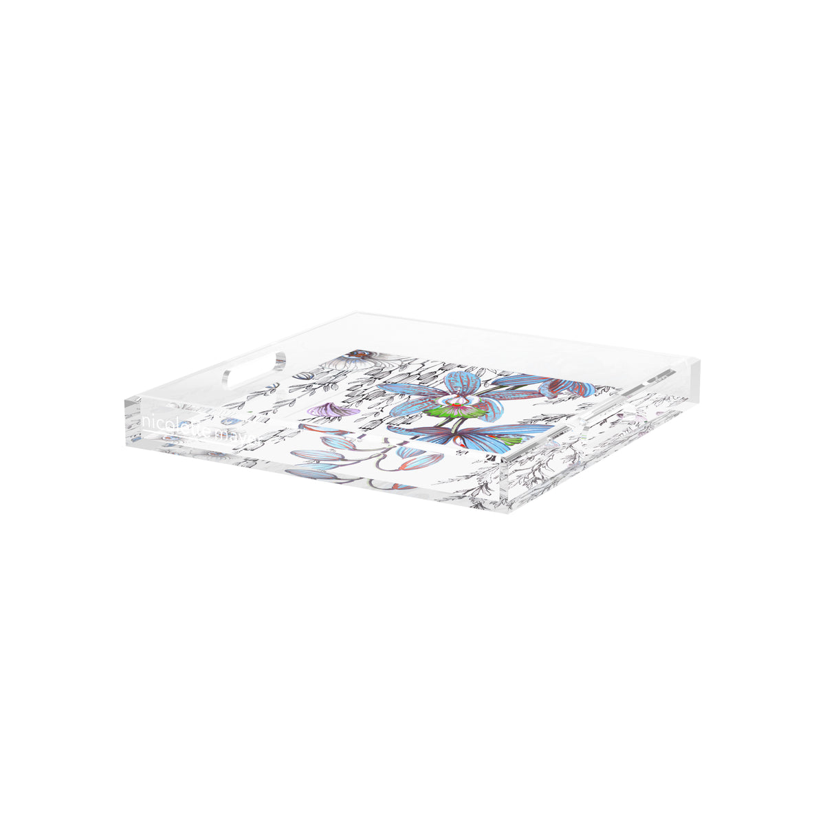Orchid Pangea Blue Red Acrylic Decorative Tray, 12 x 12 in. by Nicolette Mayer 