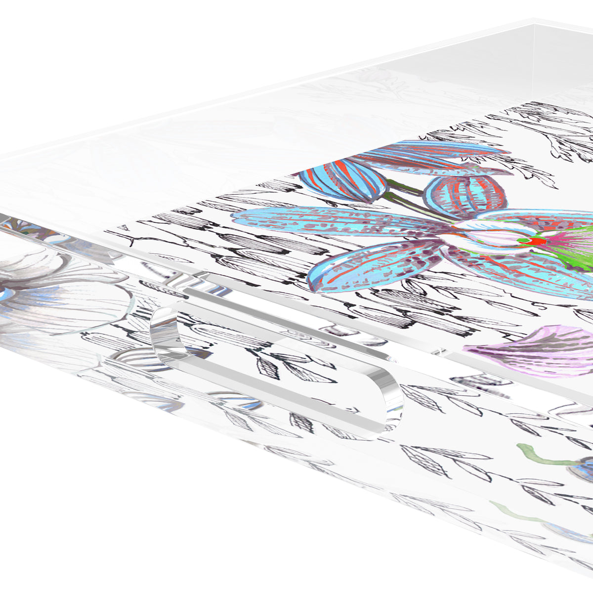 Orchid Pangea Blue Red Acrylic Decorative Tray, 12 x 12 in. by Nicolette Mayer 