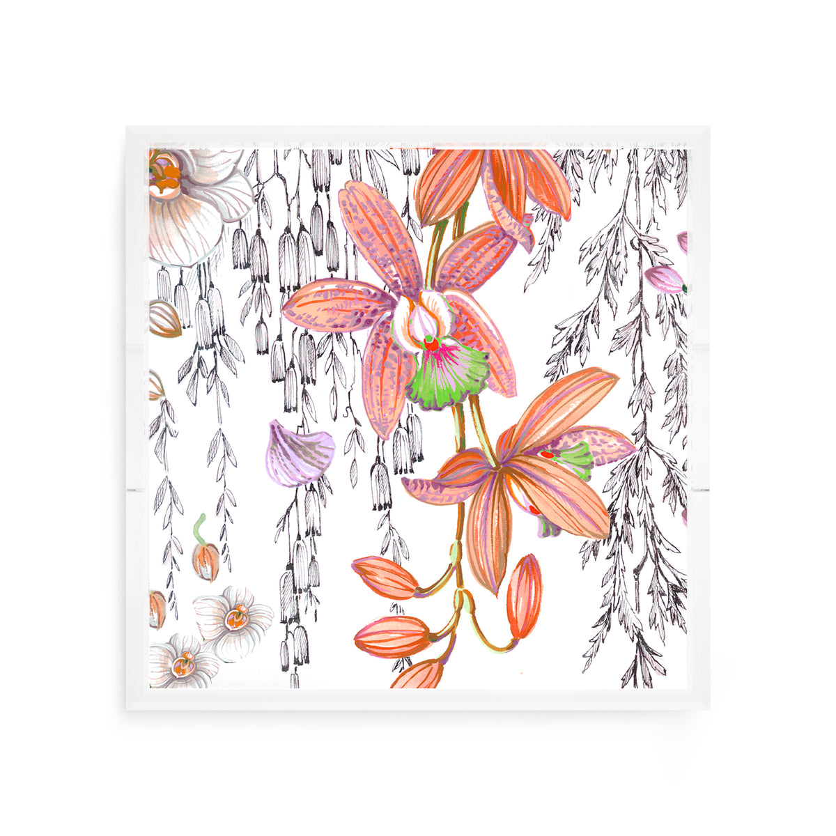 Orchid Pangea Orange Pink Green Acrylic Decorative Tray, 12 x 12 in. by Nicolette Mayer 