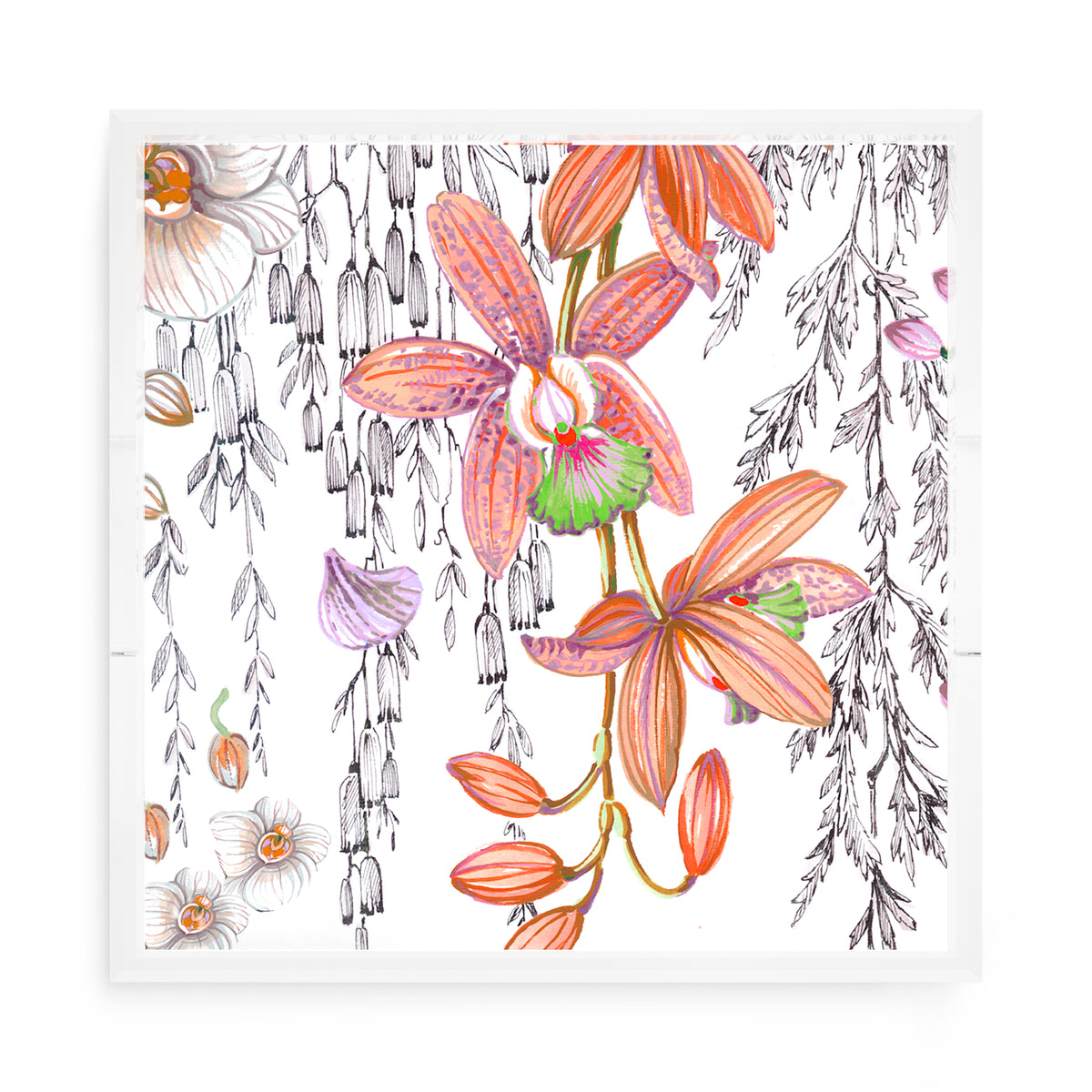 Orchid Pangea Orange Pink Green Acrylic Decorative Tray, 15 x 15 in. by Nicolette Mayer 