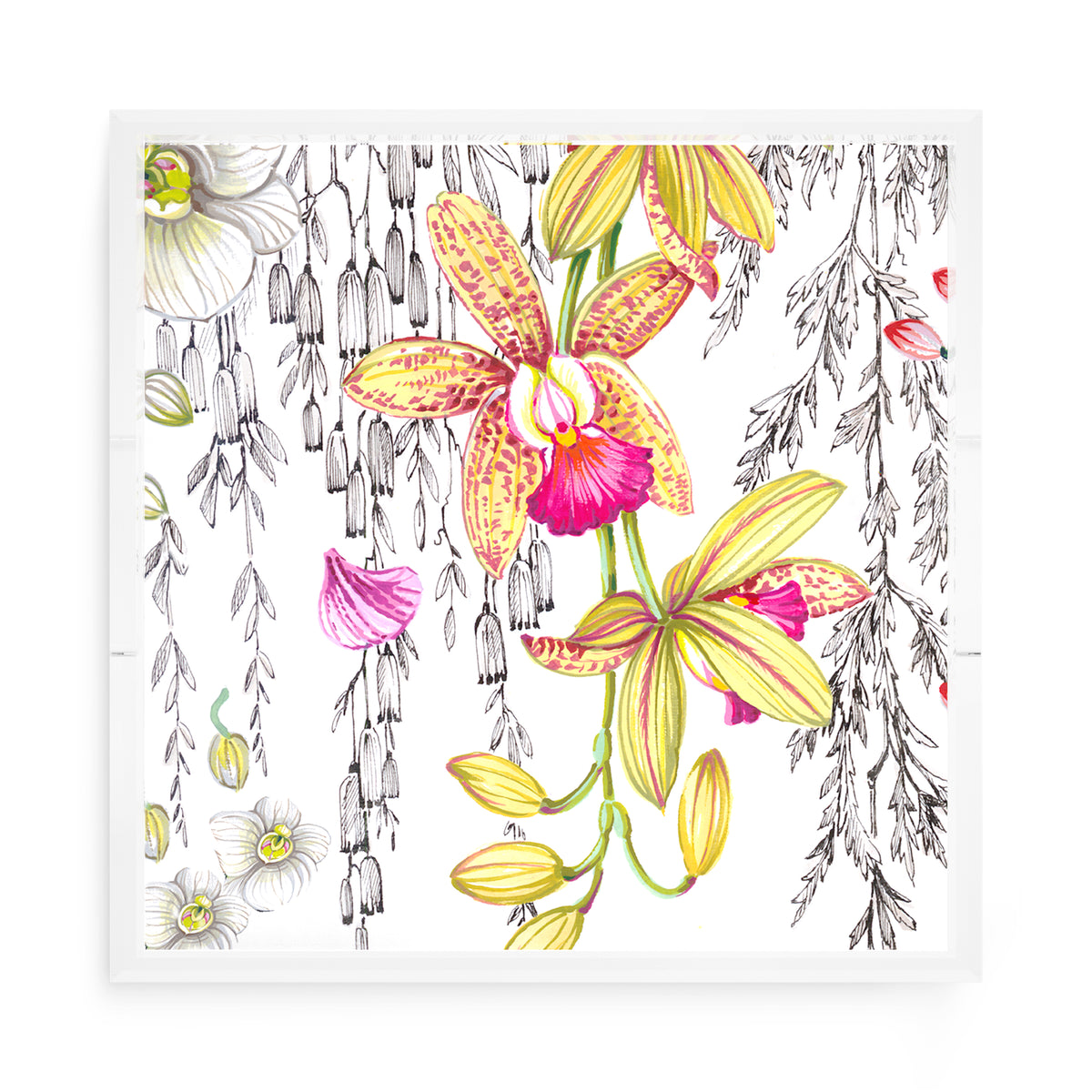 Orchid Pangea Yellow Pink Acrylic Decorative Tray, 15 x 15 in. by Nicolette Mayer 