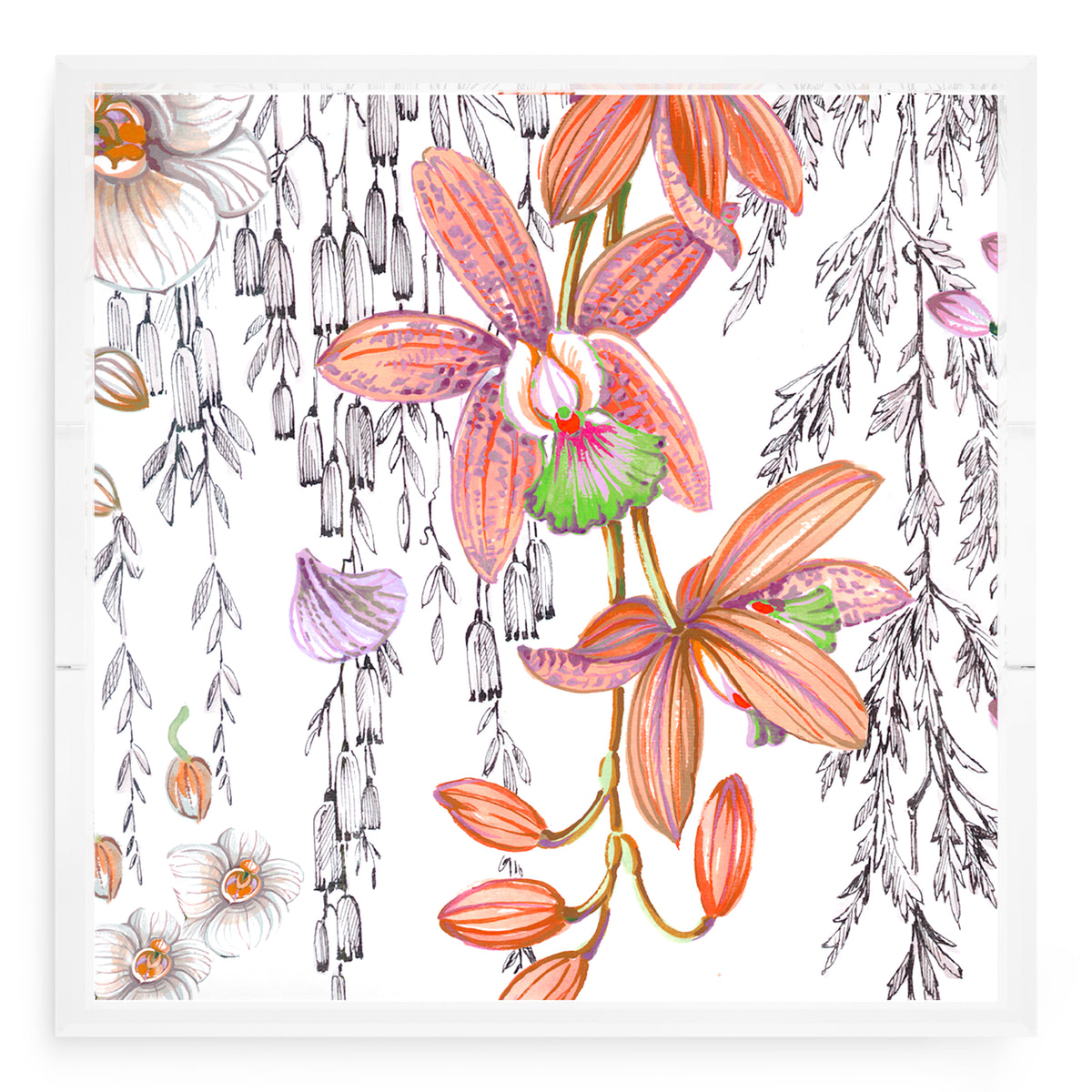 Orchid Pangea Orange Pink Green Acrylic Decorative Tray, 18 x 18 in. by Nicolette Mayer 