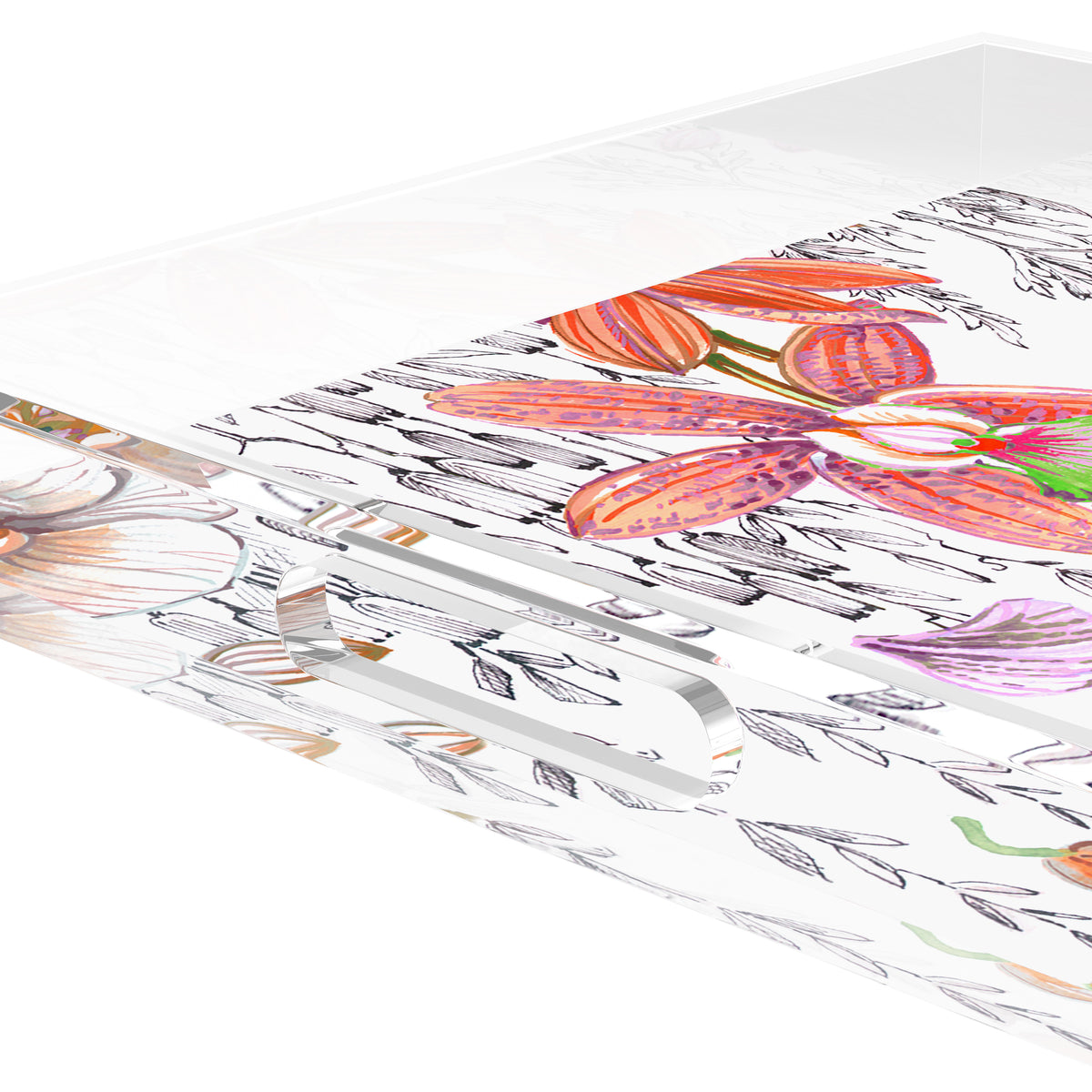 Orchid Pangea Orange Pink Green Acrylic Decorative Tray, 18 x 18 in. by Nicolette Mayer 