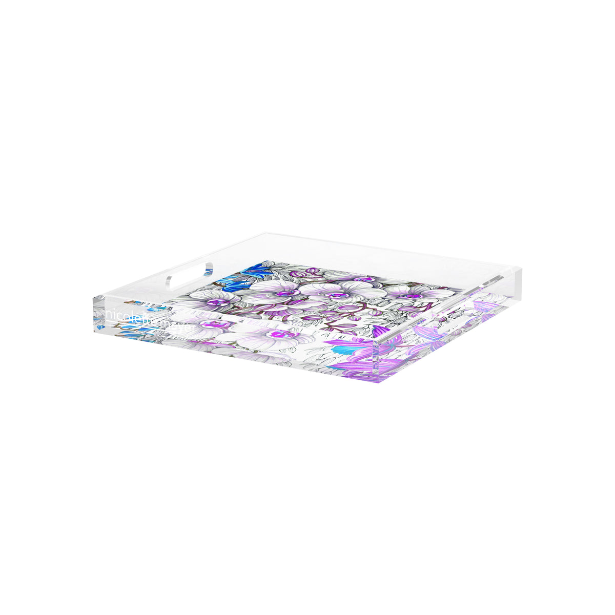 Orchid Phalaenopsis Lilac Corn Flower Acrylic Decorative Tray, 12 x 12 in. by Nicolette Mayer 