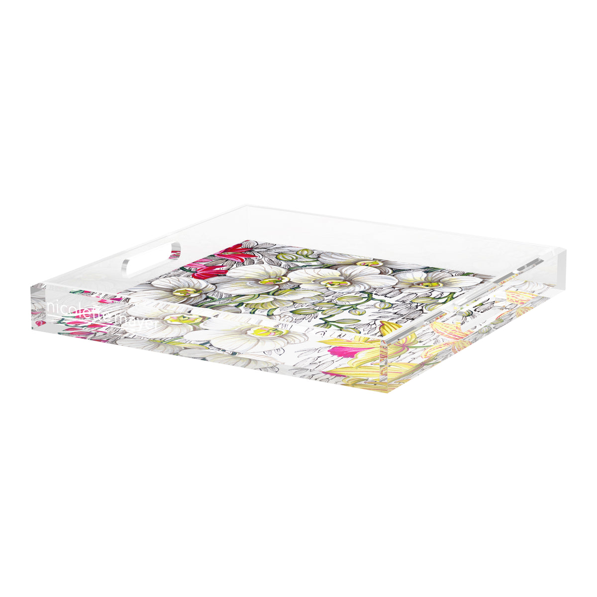 Orchid Phalaenopsis White Acrylic Decorative Tray, 18 x 18 in. by Nicolette Mayer 