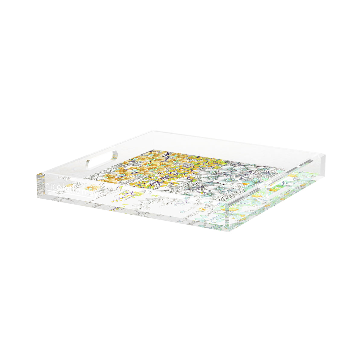 Orchid Garden Pink Green Acrylic Decorative Tray, by Nicolette Mayer 