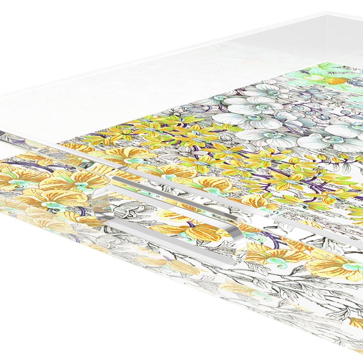 Orchid Garden Pink Green Acrylic Decorative Tray, by Nicolette Mayer 