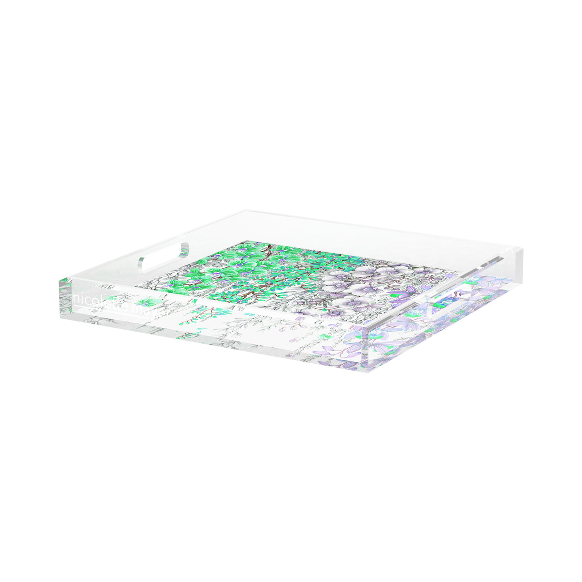 Orchid Garden Pink Green Acrylic Decorative Tray, by Nicolette Mayer 
