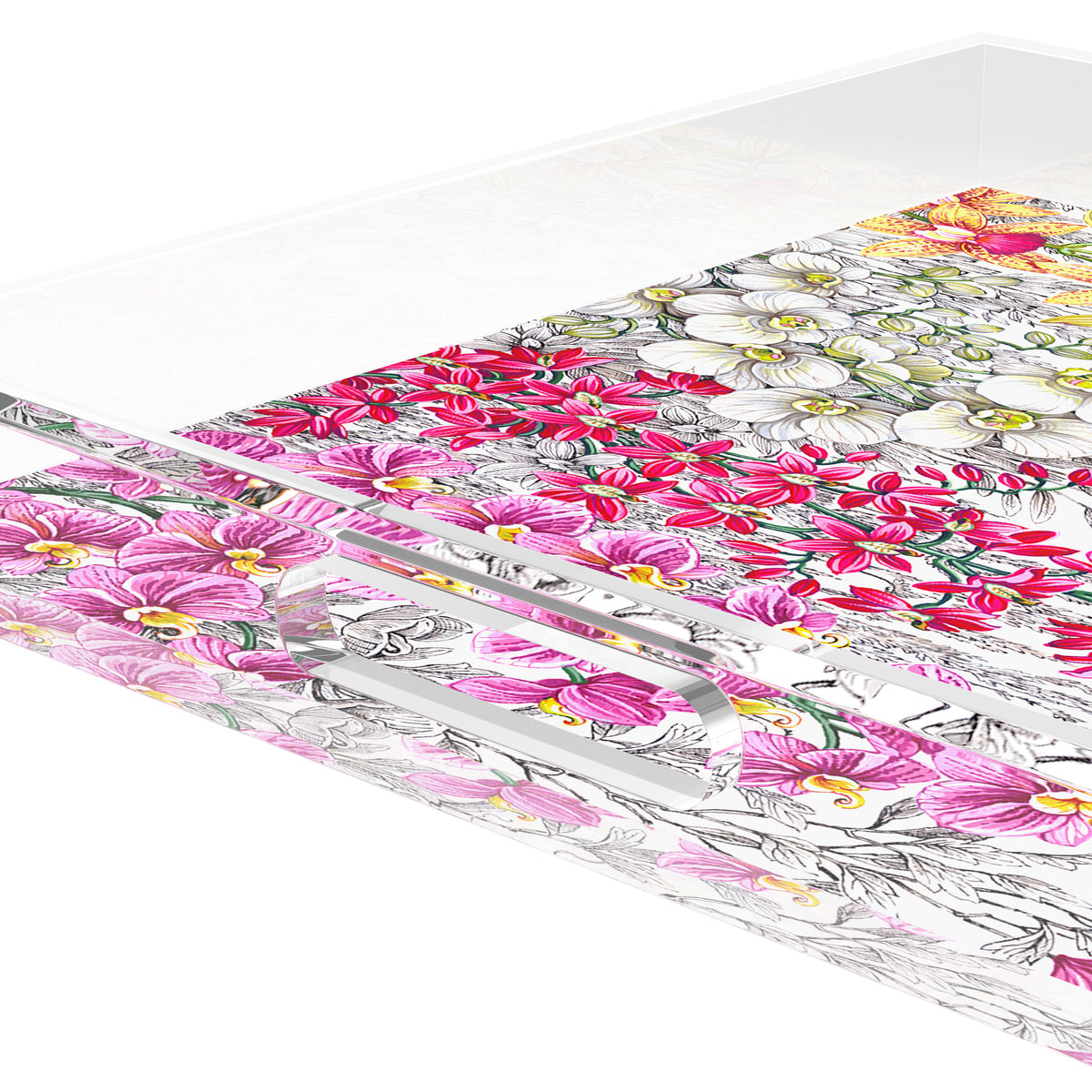 Orchid Garden Pink Green Acrylic Decorative Tray, by Nicolette Mayer 