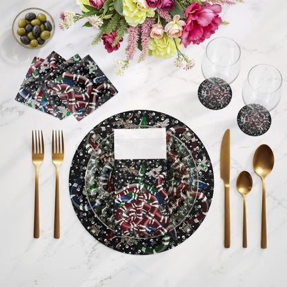 Ouroboros-Skull-sBlack-16&quot;-Round-Pebble-Placemat-Set-of-4 - nicolettemayer.com