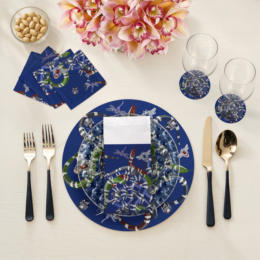 Ouroboros Blue 16&quot; Round Pebble Placemat Set of 4 - nicolettemayer.com