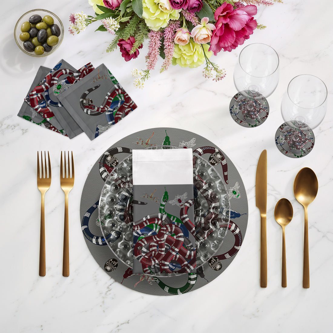 Ouroboros Gray 16&quot; Round Pebble Placemat Set of 4 - nicolettemayer.com