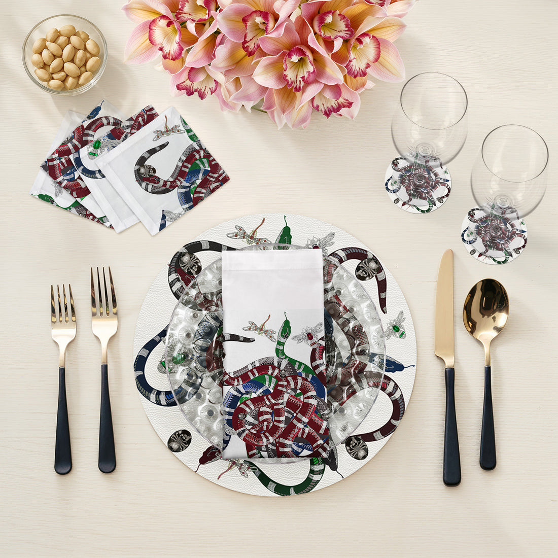Ouroboros White Vegan Leather Round Pebble Placemat
