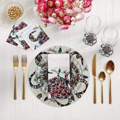 Ouroboros White Round Beaded Placemat Smooth
