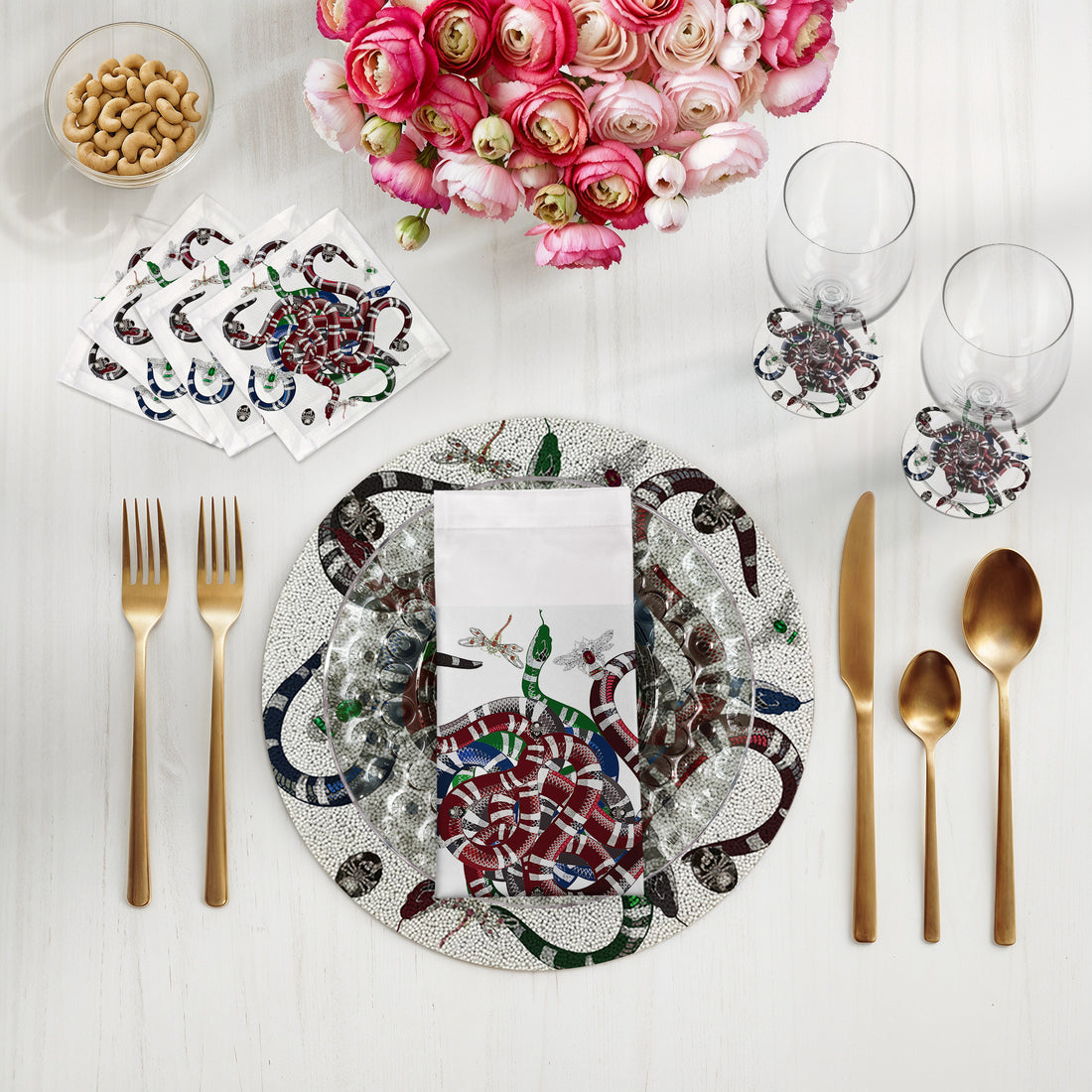 Ouroboros White Round Beaded Placemat Smooth - nicolettemayer.com