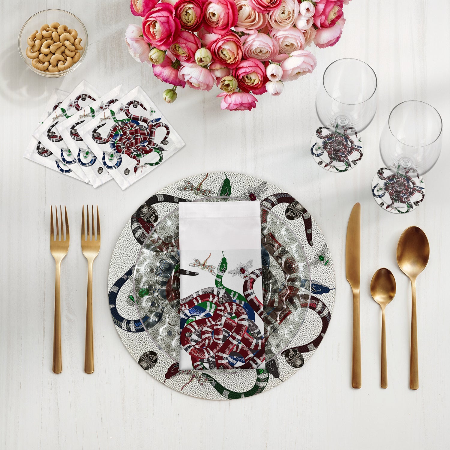Ouroboros White Round Beaded Placemat Smooth - nicolettemayer.com