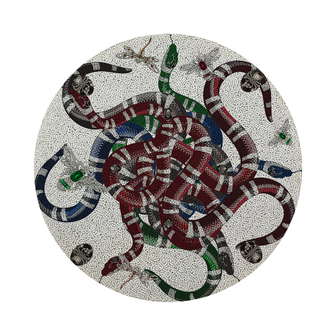 Ouroboros White Round Beaded Placemat Smooth - nicolettemayer.com