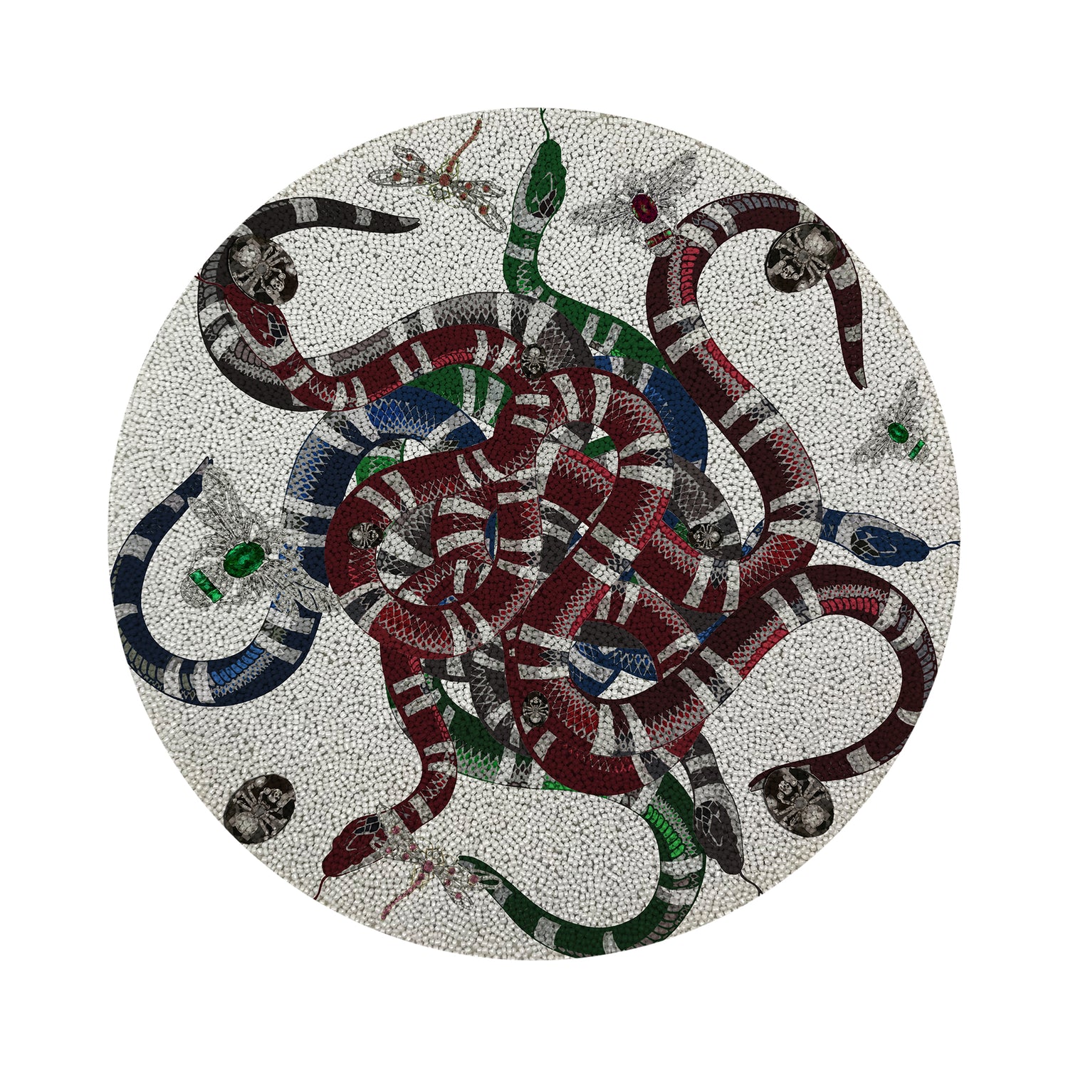 Ouroboros White Round Beaded Placemat Smooth - nicolettemayer.com