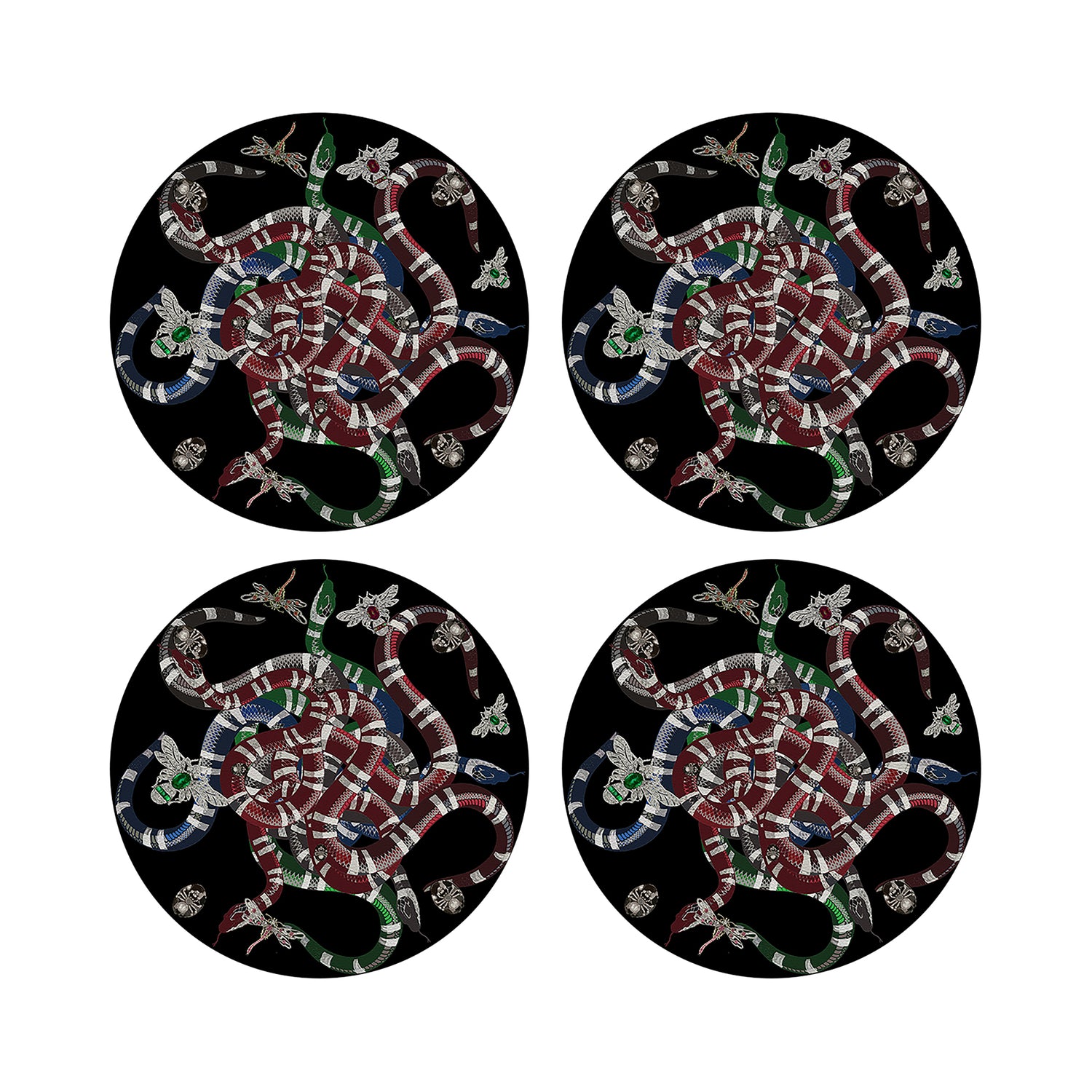 Ouroboros Black 16&quot; Round Pebble Placemats, Set of 4 - nicolettemayer.com
