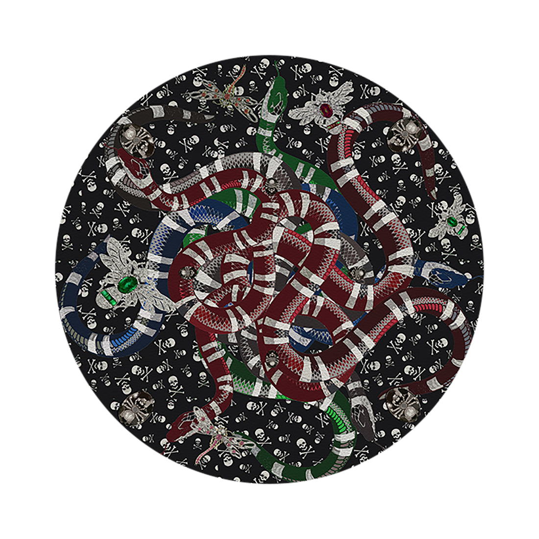 Ouroboros-Skull-sBlack-16&quot;-Round-Pebble-Placemat-Set-of-4 - nicolettemayer.com