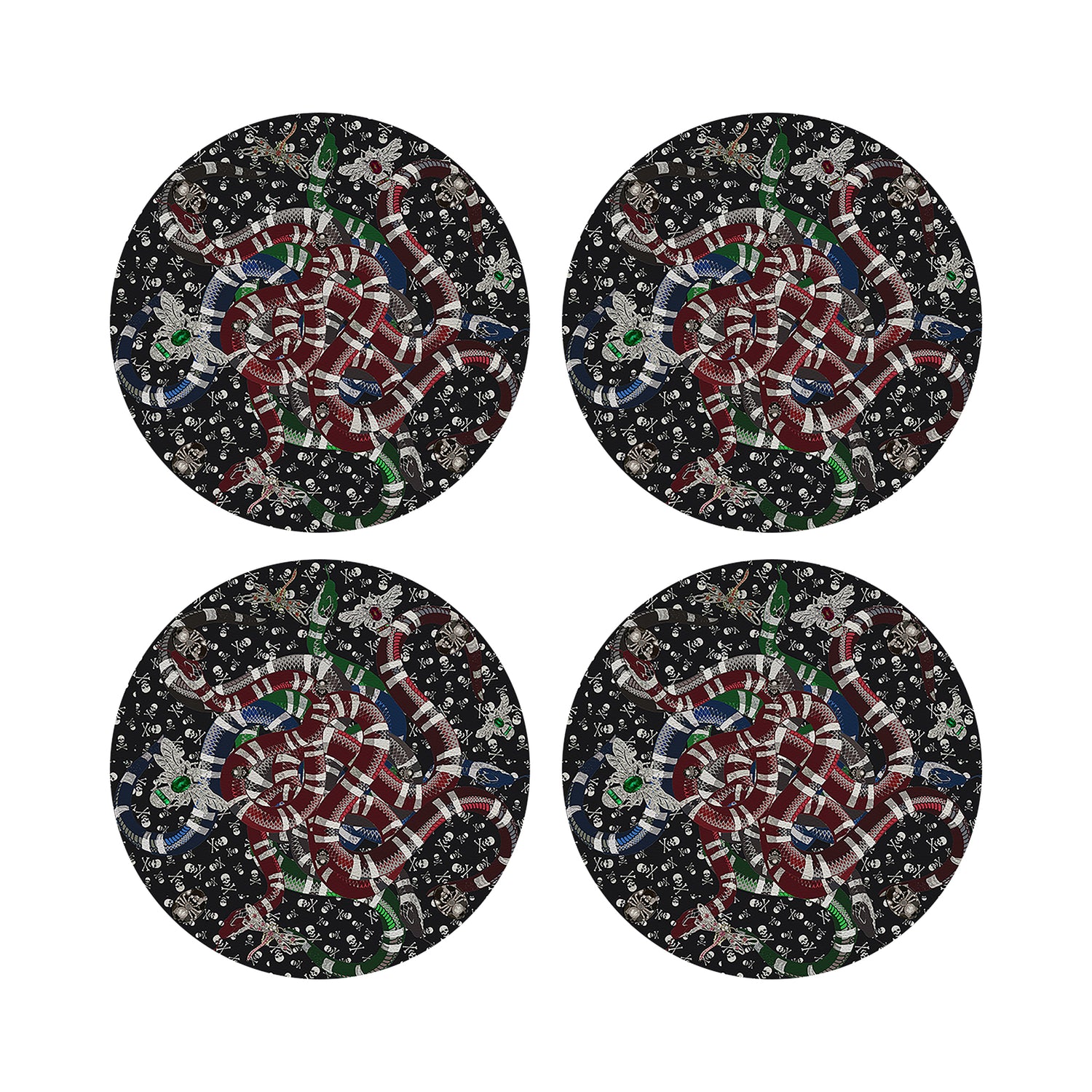 Ouroboros-Skull-sBlack-16&quot;-Round-Pebble-Placemat-Set-of-4 - nicolettemayer.com