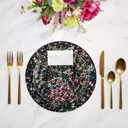 Ouroboros Skulls Black Cotton Sateen Dinner Napkins - nicolettemayer.com