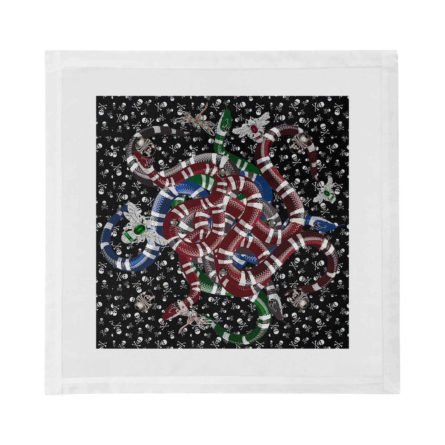 Ouroboros Skulls Black Cotton Sateen Dinner Napkins - nicolettemayer.com