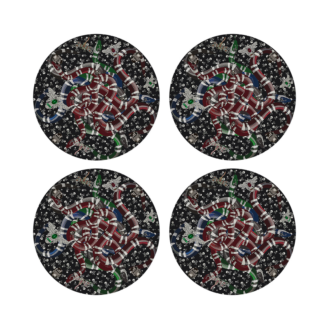 Ouroboros Skulls Black Vegan Leather Round Coasters