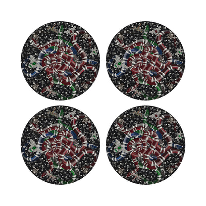 Ouroboros Skulls Black Vegan Leather Round Coasters