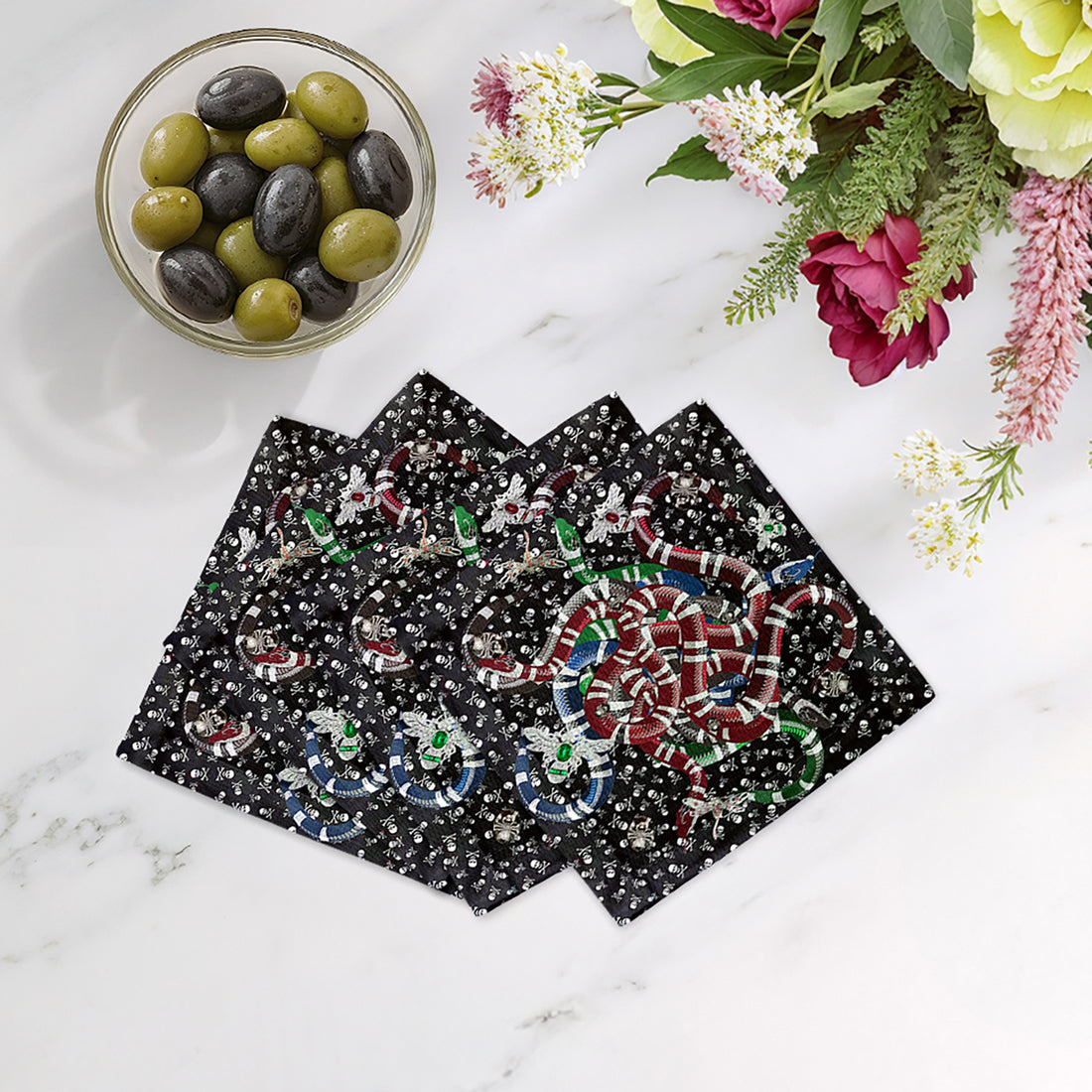 Ouroboros Skulls Cotton Sateen Cocktail Napkins