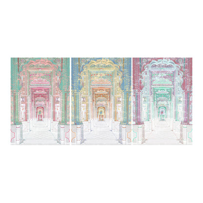 Palatial Jaipur Acrylic Triptych  – Set of 3 Modern Wall Art Panels, 96x48&quot; overall  (32x48&quot; each)