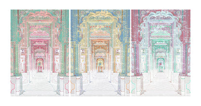 Palatial Jaipur Acrylic Triptych  – Set of 3 Modern Wall Art Panels, 96x48&quot; overall  (32x48&quot; each)