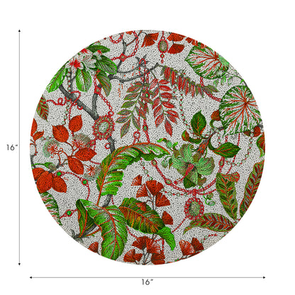 Plumeria Red Green Round Smooth Beaded Placemat