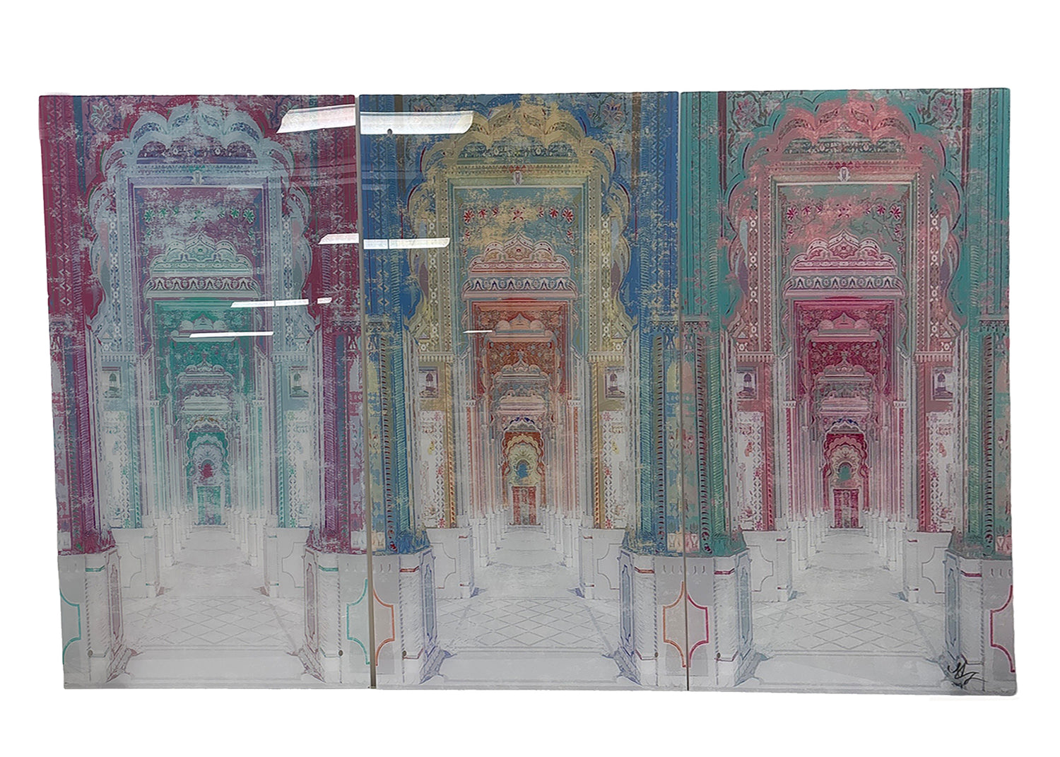 Palatial Jaipur Acrylic Triptych  – Set of 3 Modern Wall Art Panels, 96x48&quot; overall  (32x48&quot; each)