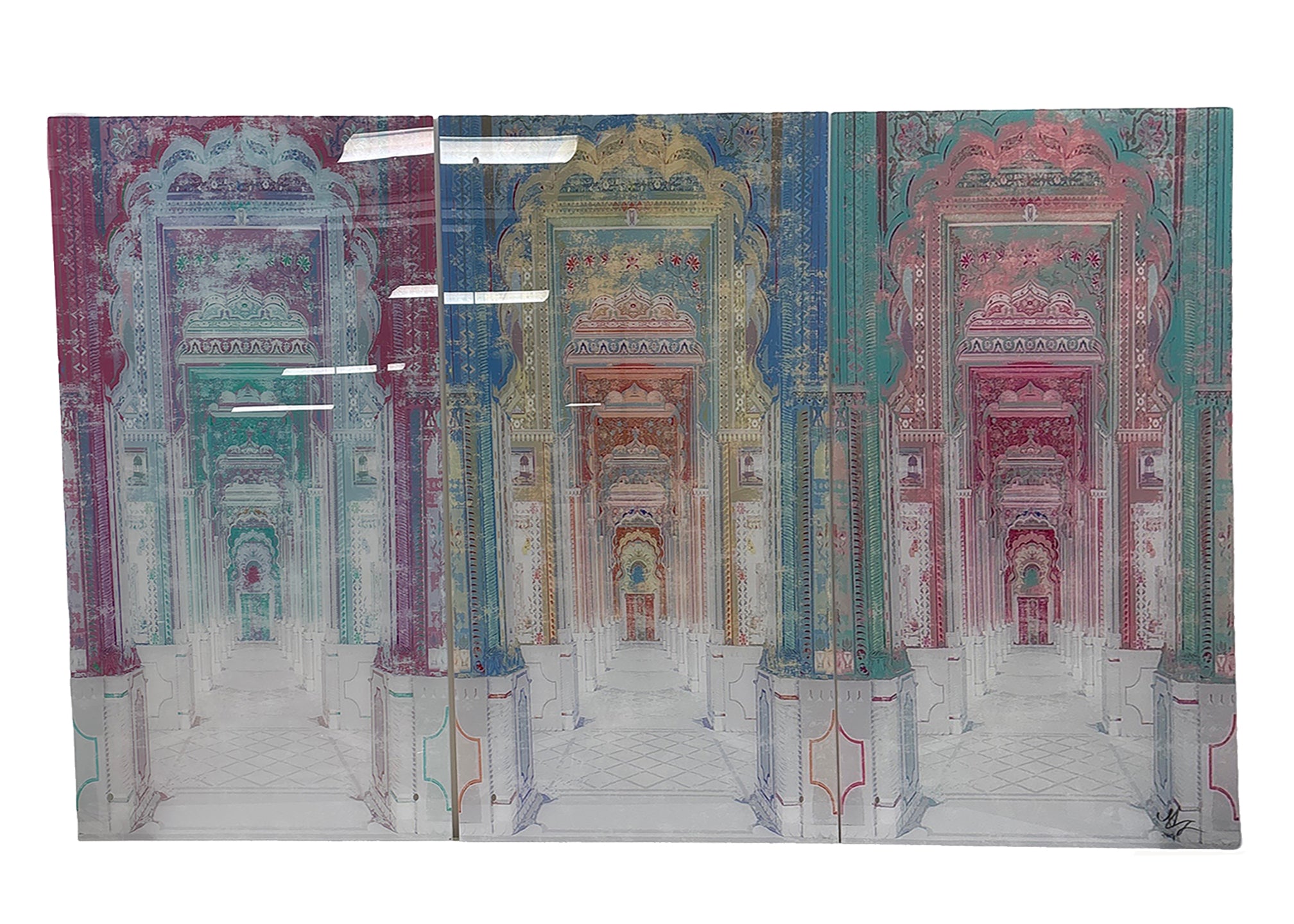 Palatial Jaipur Acrylic Triptych  – Set of 3 Modern Wall Art Panels, 96x48&quot; overall  (32x48&quot; each)