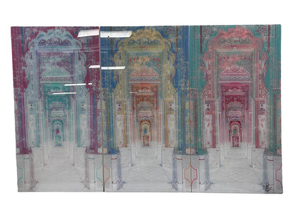 Palatial Jaipur Acrylic Triptych  – Set of 3 Modern Wall Art Panels, 96x48&quot; overall  (32x48&quot; each)