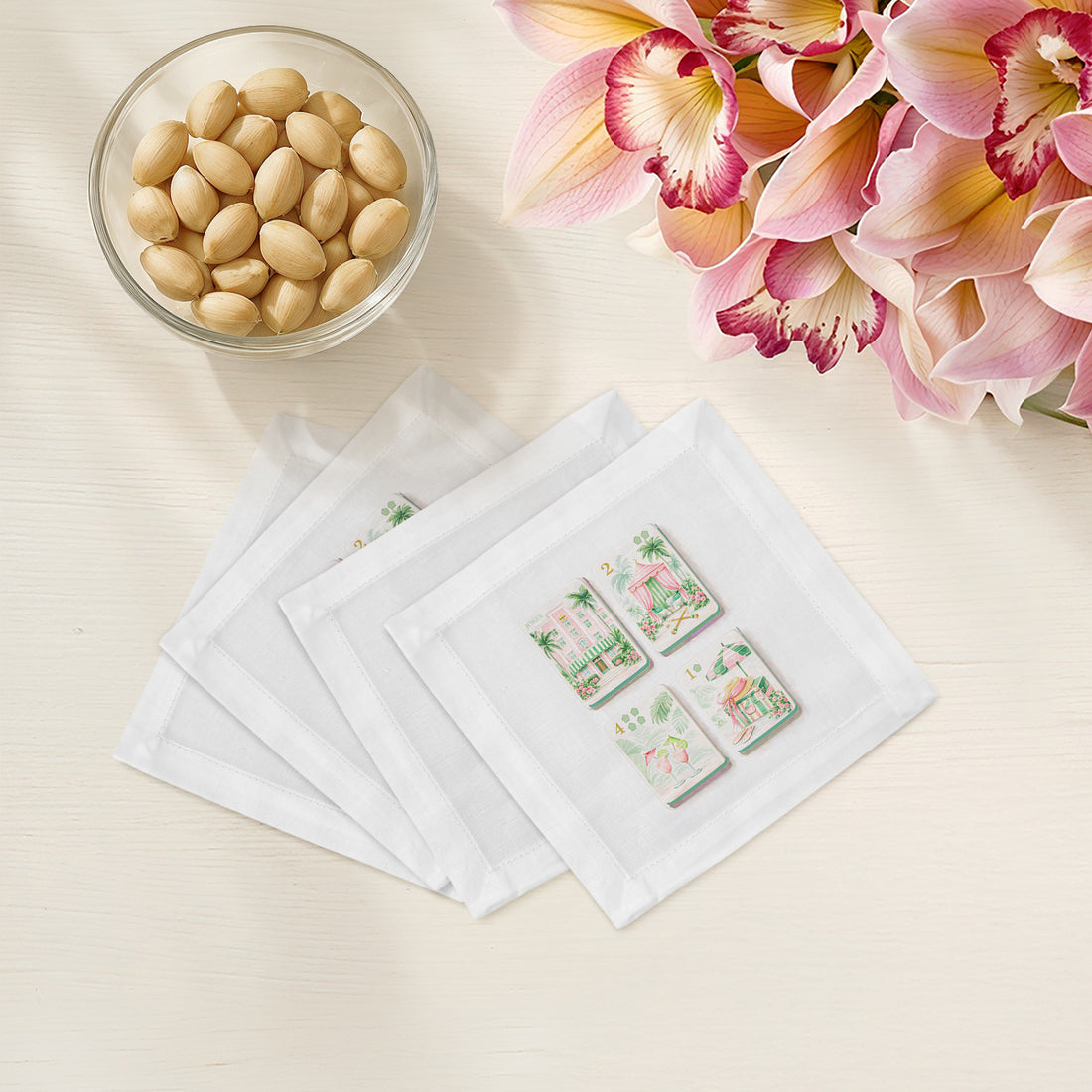 Palm Beach Theme Mahj Cotton Sateen Cocktail Napkins - nicolettemayer.com