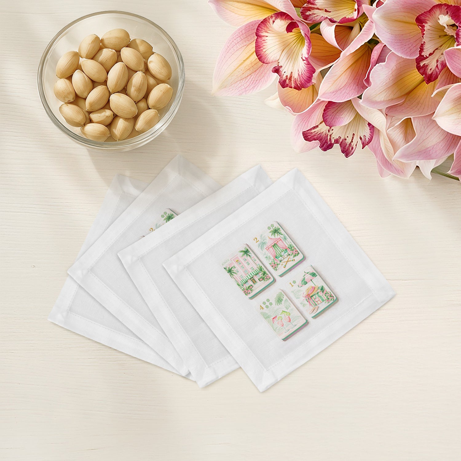 Palm Beach Theme Mahj Cotton Sateen Cocktail Napkins - nicolettemayer.com