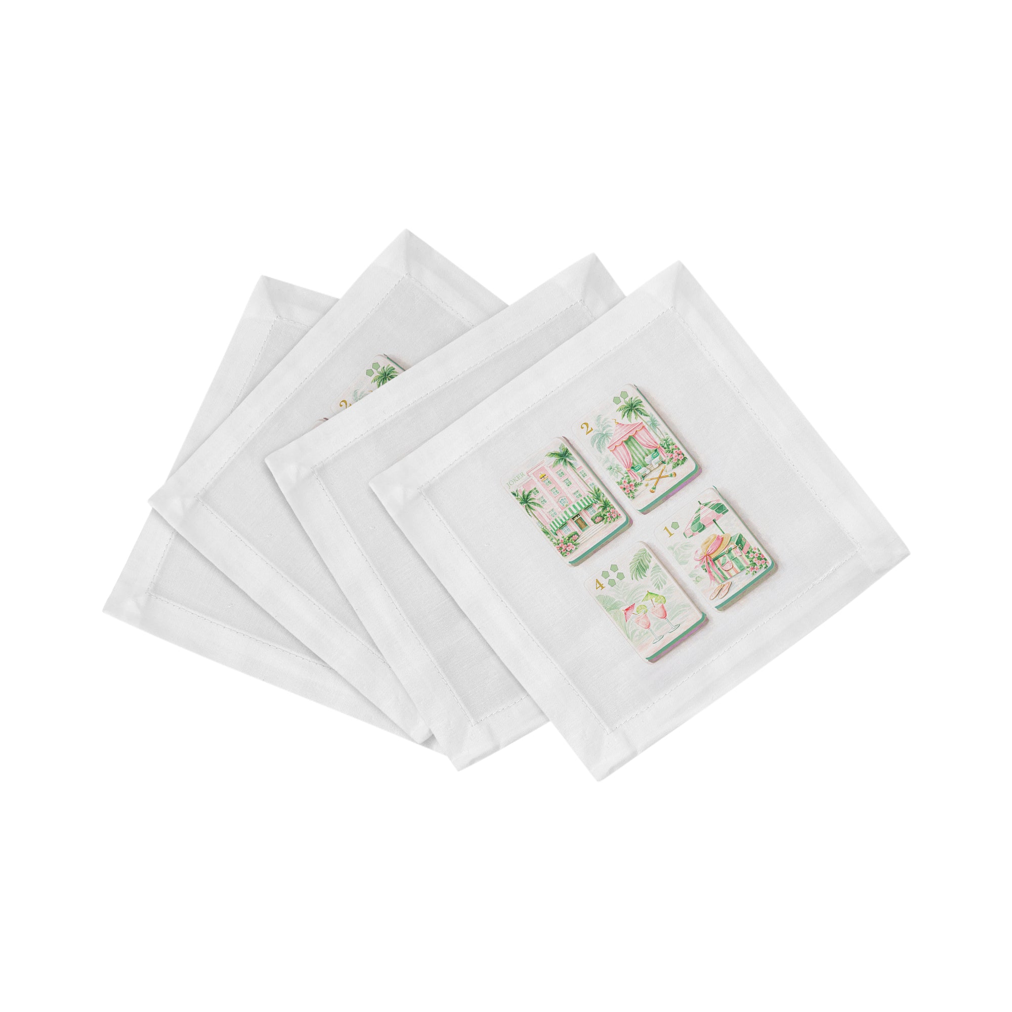 Palm Beach Theme Mahj Cotton Sateen Cocktail Napkins - nicolettemayer.com