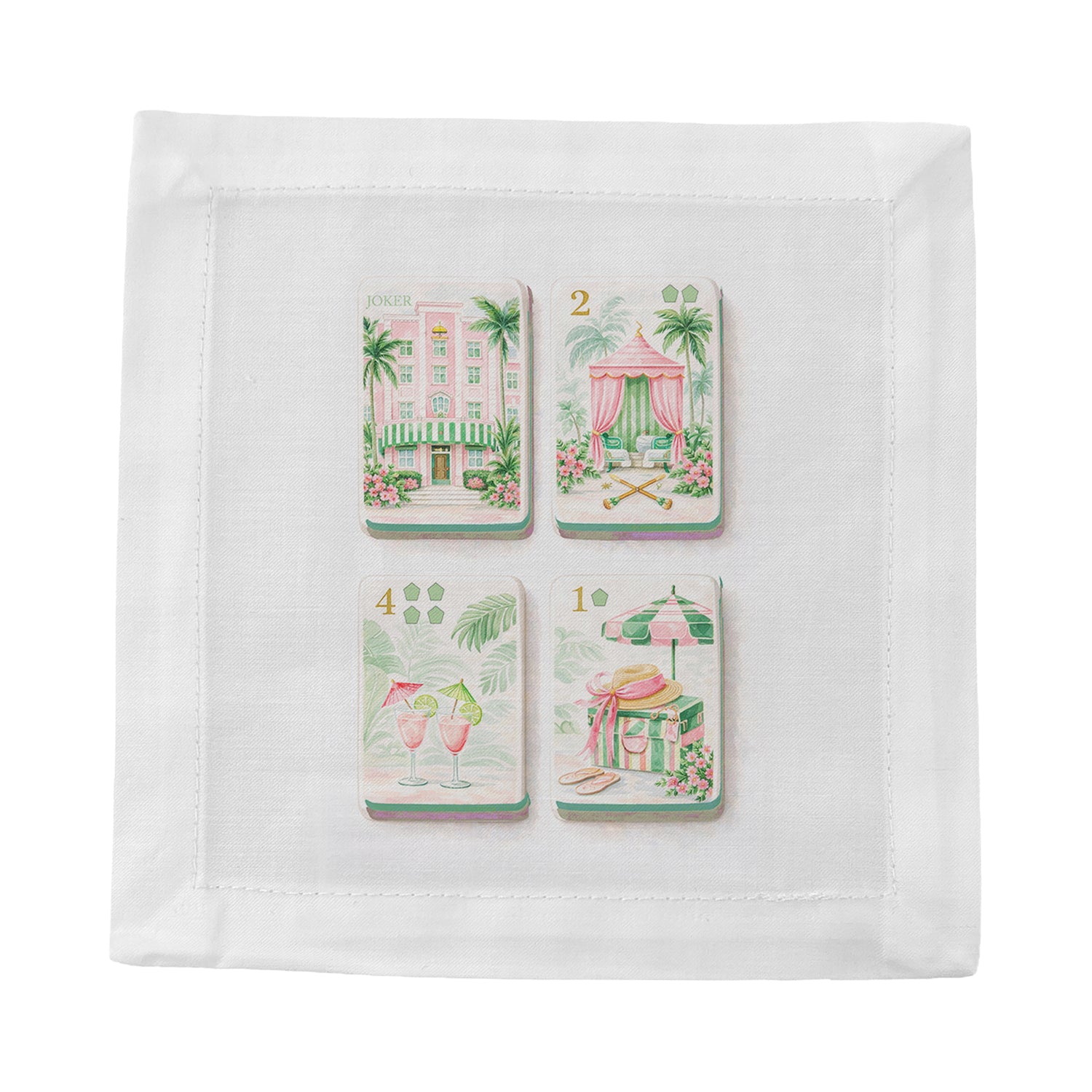 Palm Beach Theme Mahj Cotton Sateen Cocktail Napkins - nicolettemayer.com