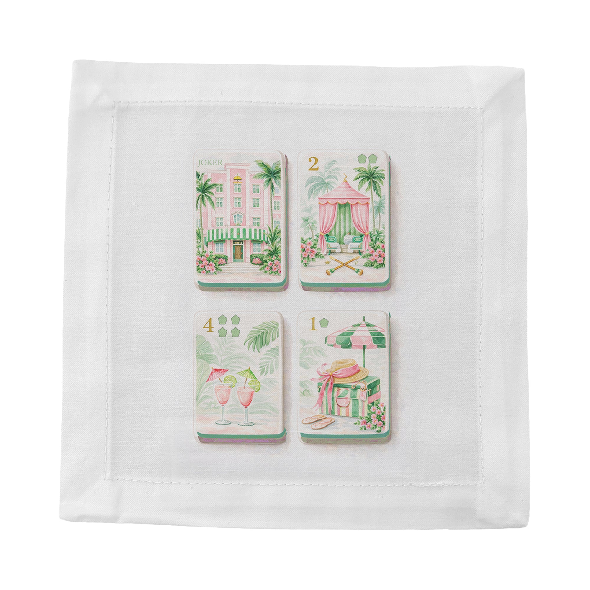 Palm Beach Theme Mahj Cotton Sateen Cocktail Napkins - nicolettemayer.com