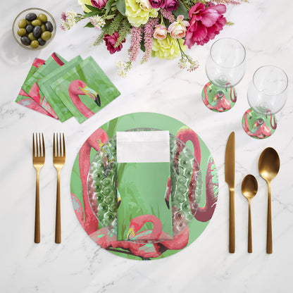 Sets de table ronds en galets Palm Springs Flamingo, 40 cm, lot de 4