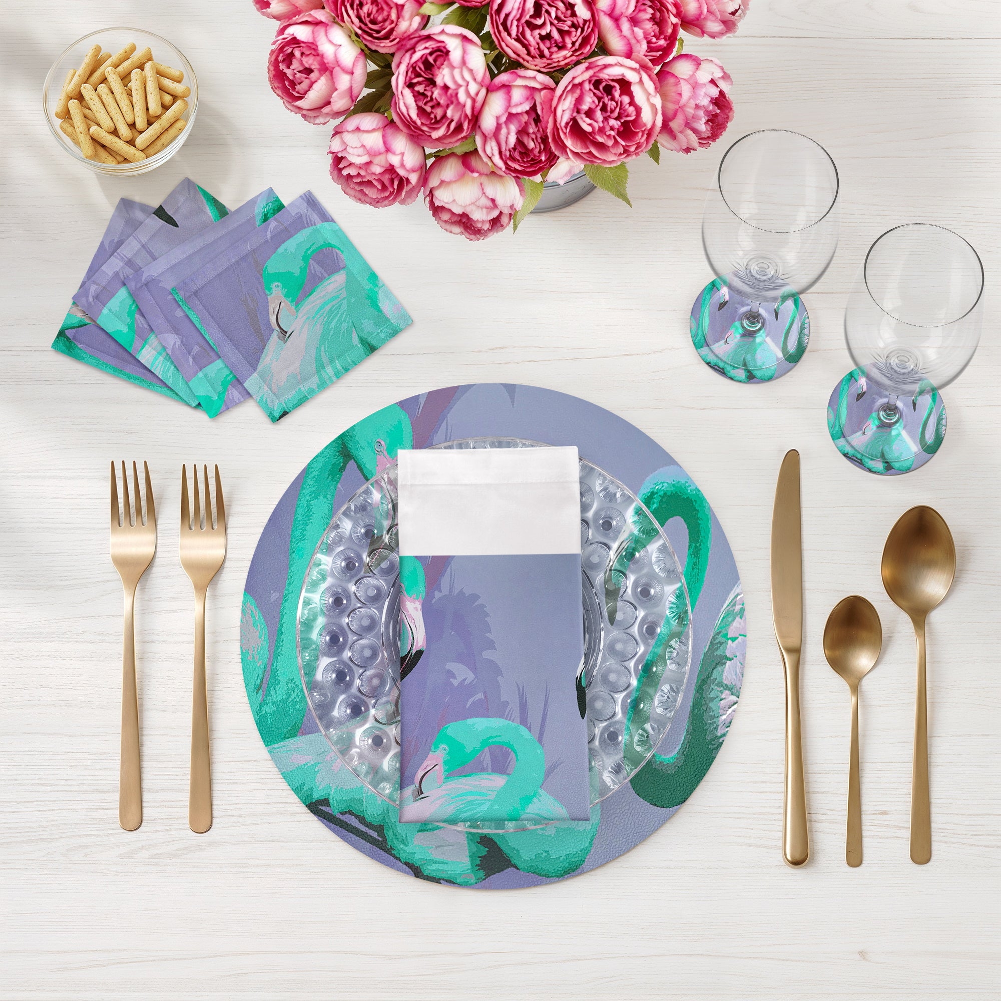 Ensemble de 4 sets de table ronds en galets Palm Springs Wisteria 16