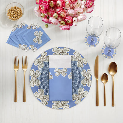 Ensemble de 4 sets de table ronds en galets bleus Pearl Bow de 40 cm