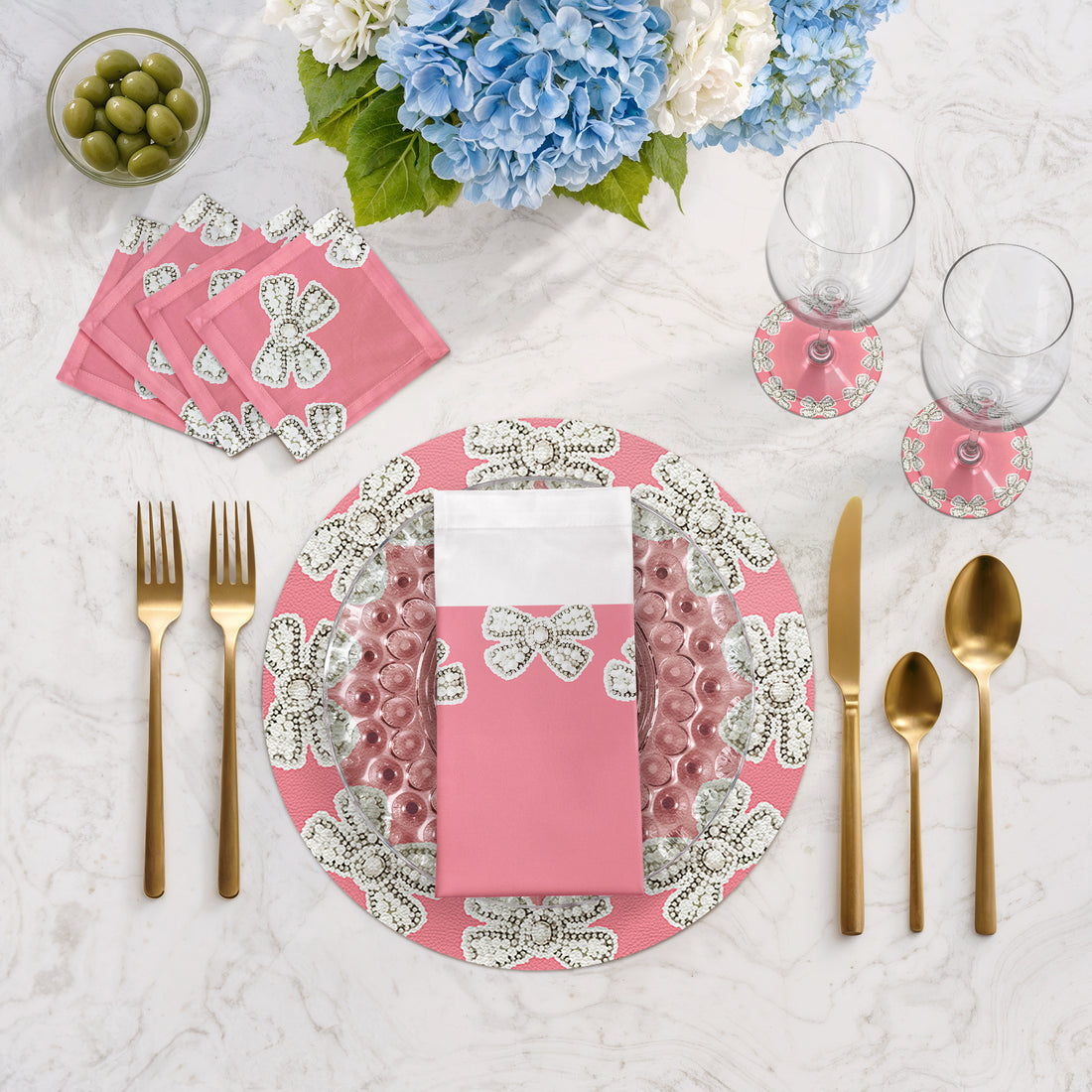 Pearl Bow Pink 16" Round Pebble Placemats, Set of 4 - nicolettemayer.com